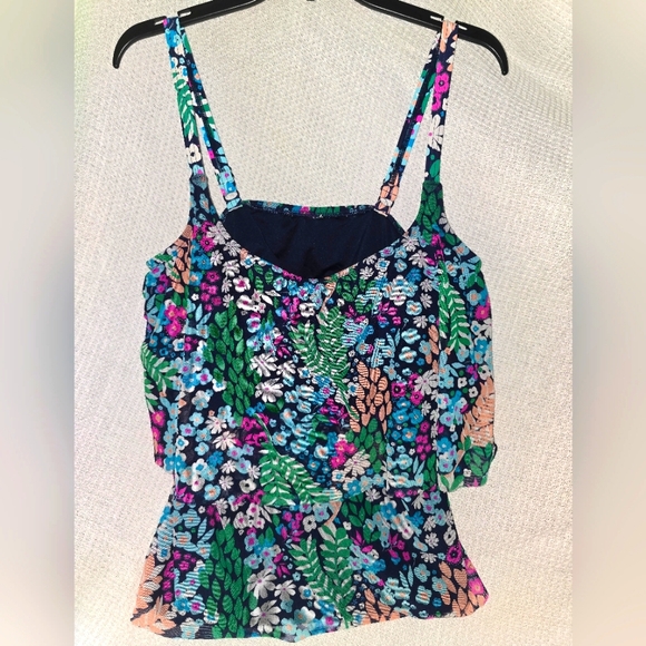 Kim Rogers 18W Floral Multicolor Women's Swim Top ONLY Tankini Adjustable Straps - Picture 1 of 13